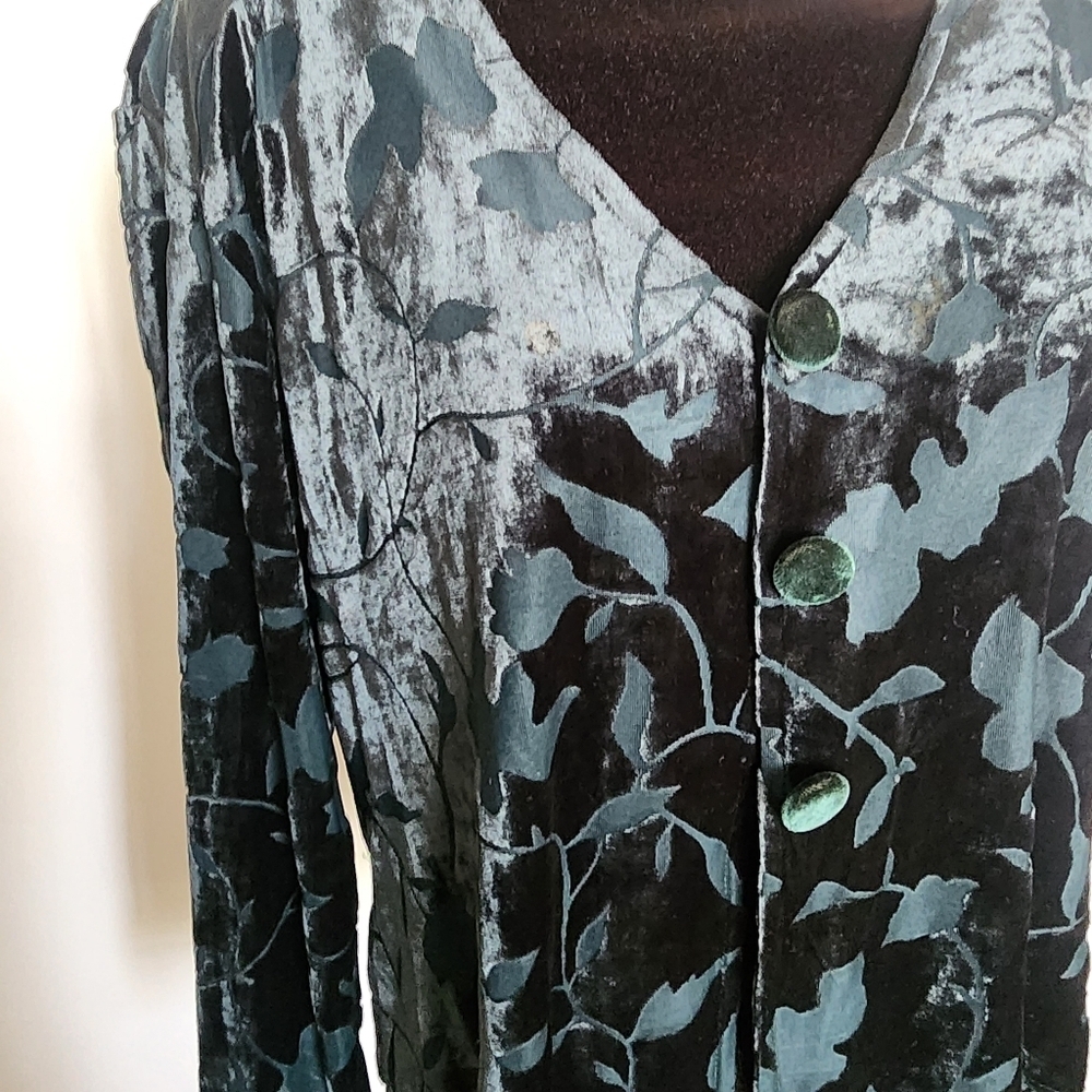 Vintage Rabbit Rabbit Rabbit Velvet Devoré Top Green Whimsygoth Size 14 - Picture 11 of 15